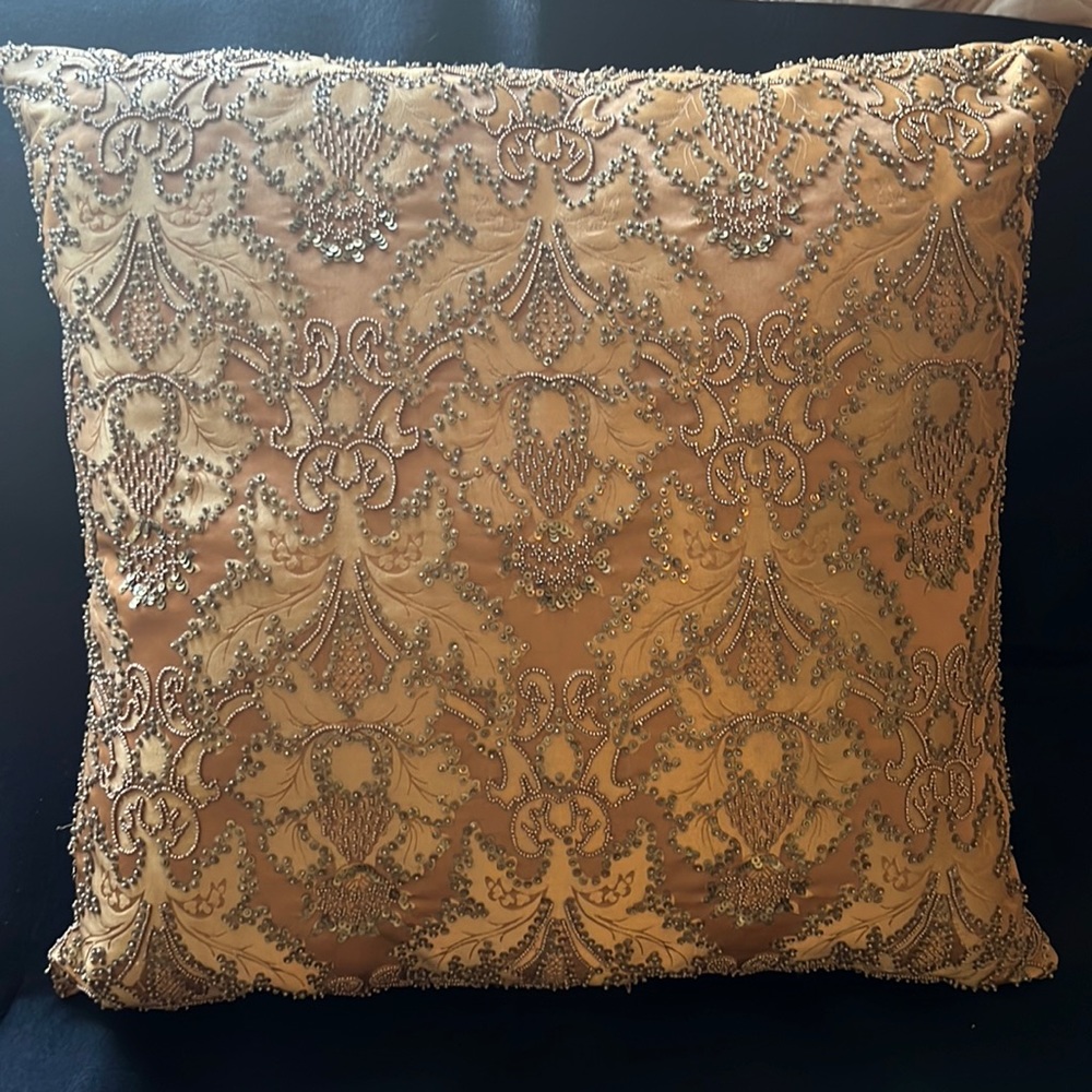 Gerry Nichols Inc . Antique gold baroque sequin and beaded pillow